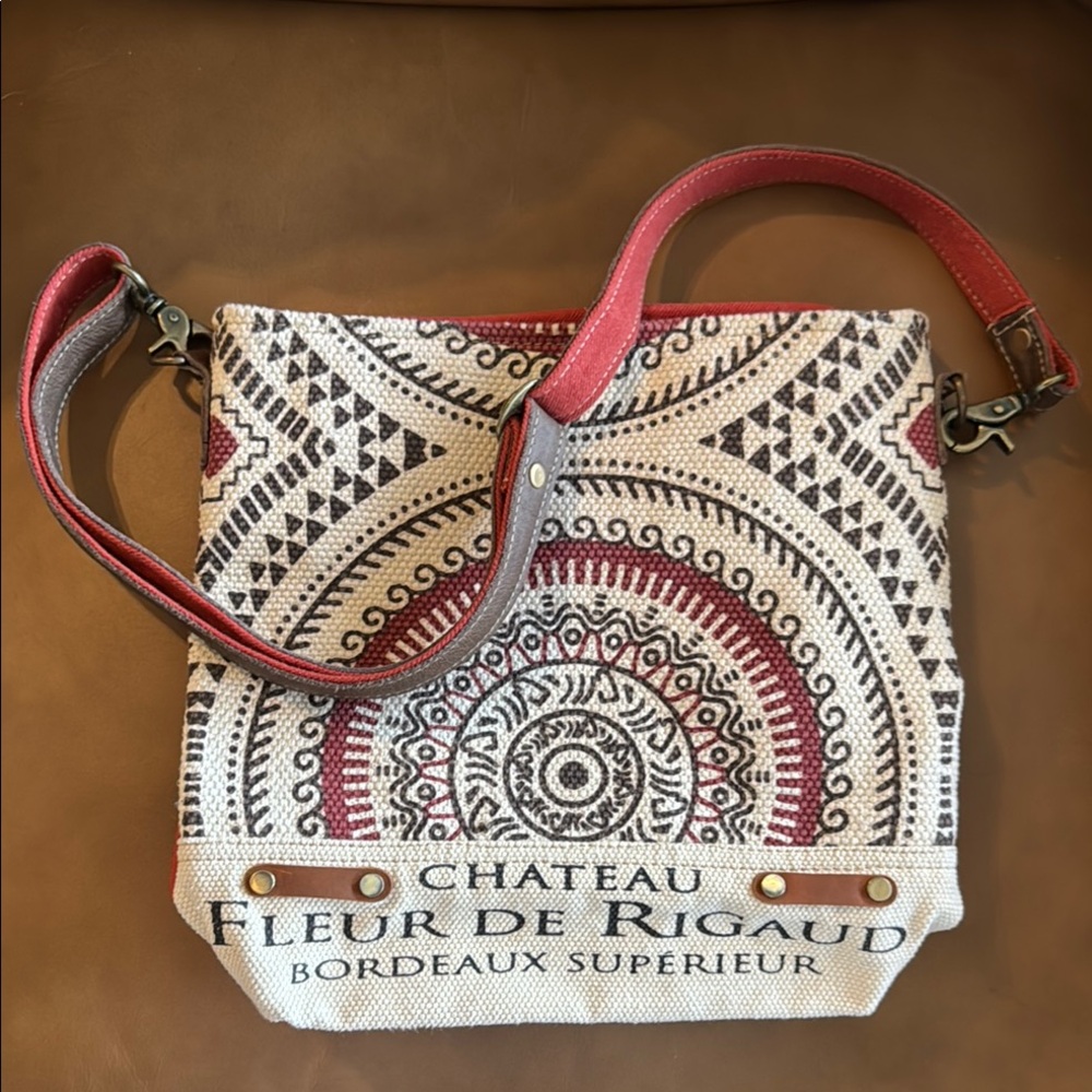 Myra Bag Patterned purse/ Tote Bag - Red and Cream